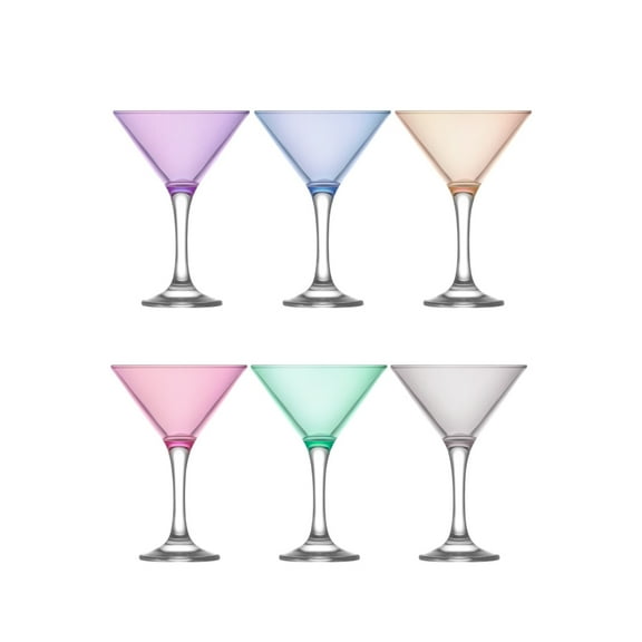 LAV Martini Glasses Set of 6 - Multi colored Martini Cocktail Glasses 6 oz