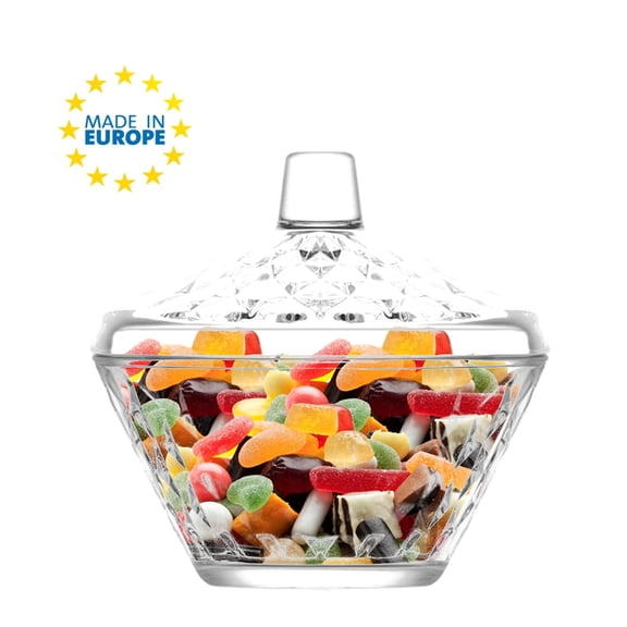 Crystal Glass Candy, Sugar Bowl with Lid