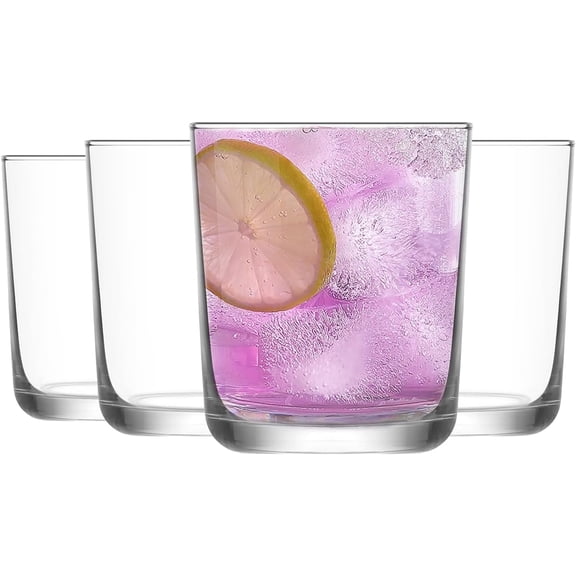 LAV Short Classic Glasses for Whiskey, Lead-Free Old Fashioned Glass Set, Pack of 4, Dishwasher Safe, for Cocktails, Scotch, Bourbon, Water, Juice, Spirits 12 1/4 oz