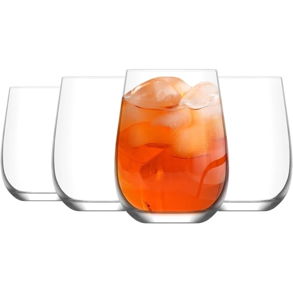 LAV Stemless Red & White Wine Glasses Tumbler Set of 4 - Drinking Glassware for Water Champagne Martini Mimosa Prosecco Cocktail Sangria - Short 20 oz No Stem Glasses Dishwasher Safe
