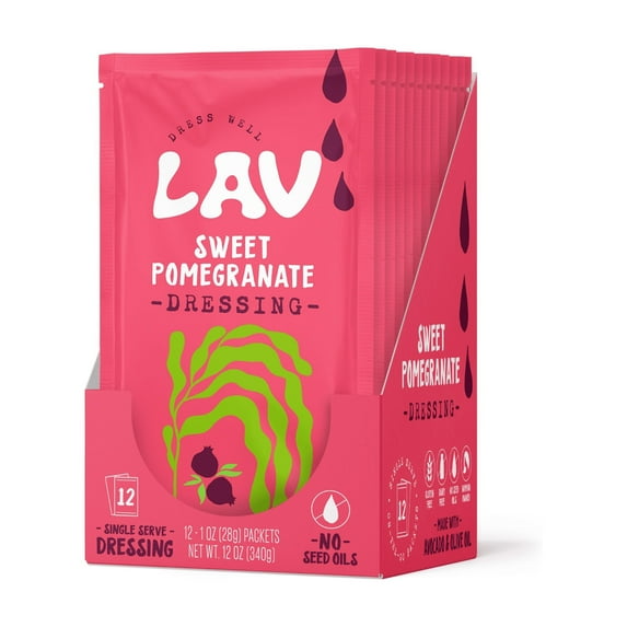 LAV Sweet Pomegranate Salad Dressing -12 Pack single serve for Office Lunches & Travel 1-oz