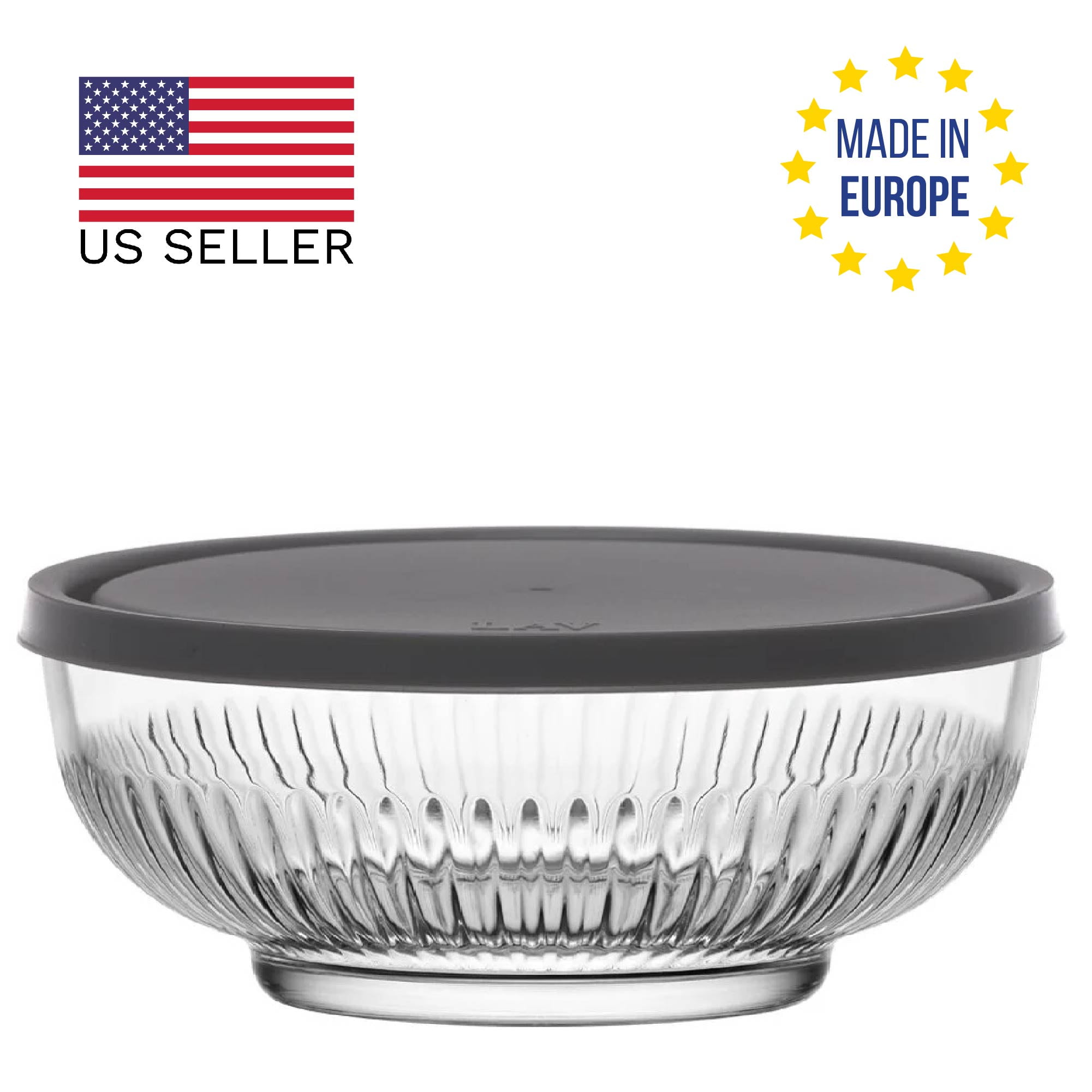 LAV Tokyo Food Container with Lid, Mixing Glass Dish, Clear Glass Salad Bowl, 50.75 Oz (1500 cc)