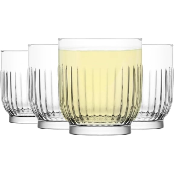 LAV Tokyo Whiskey Glass Set 11.16 fl oz, Crystal Clear Stylish Barware for Home, Kitchen - Pack of 4