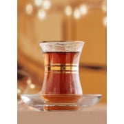LAV Turkish Tea Cups and Saucers Set of 12 - Tea Glasses Set with Gold Rims