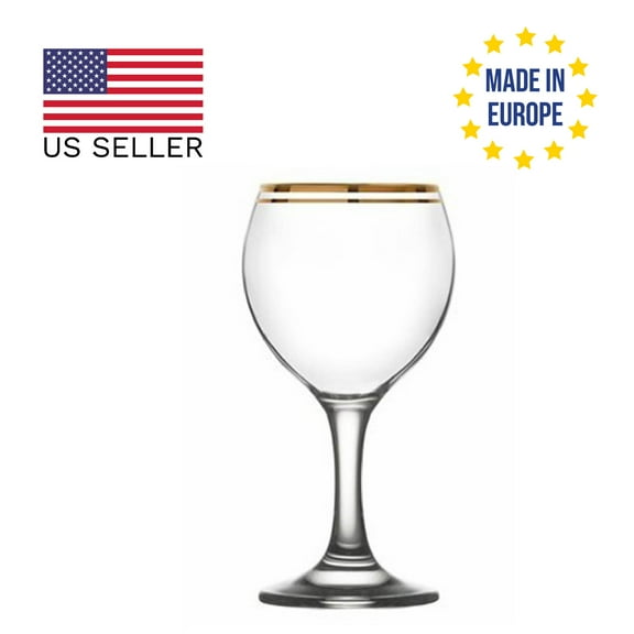 Gold Trim Wine Glasses, Set of 6