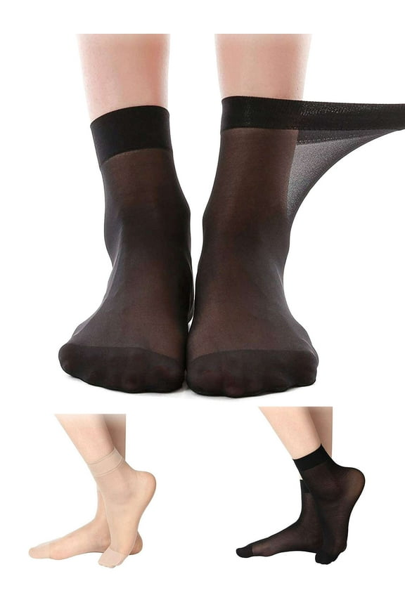 10 Pairs Women Ankle High Sheer Socks Ultra Thin Breathable Silk Dress Socks Nylon Ankle Socks Black