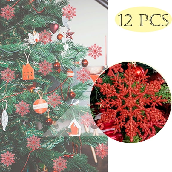 LAVA 12 Pcs Glitter Snowflake Christmas Ornaments Christmas Tree Hanging Decorations Red