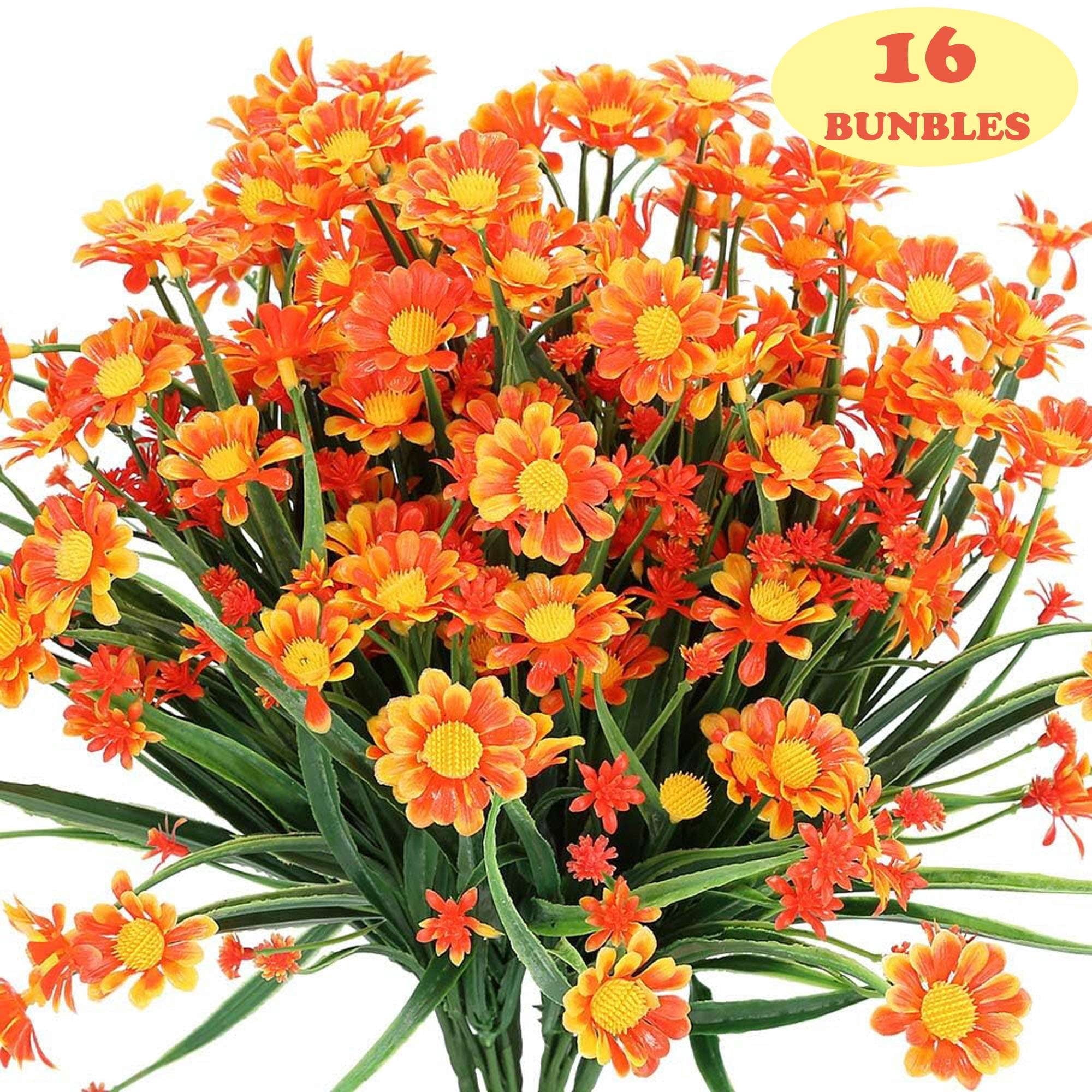 LAVA 16 Bundles Artificial Flowers UV Resistant Faux Daisy Flowers for Outdoor Indoor Wedding Garden Home Decor