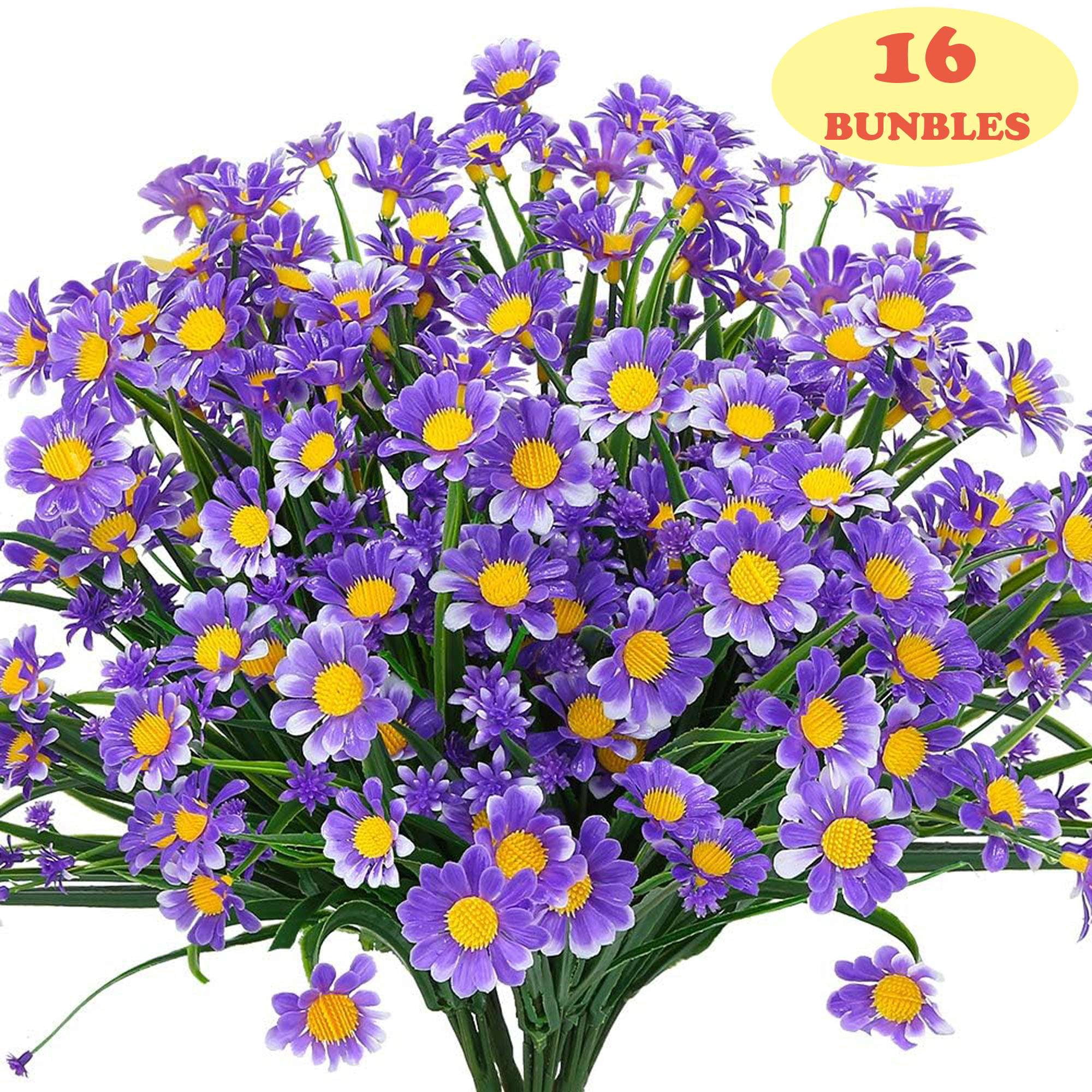 LAVA 16 Bundles Artificial Flowers UV Resistant Faux Lavender Flowers for Outdoor Indoor Wedding Garden Home Decor Purple