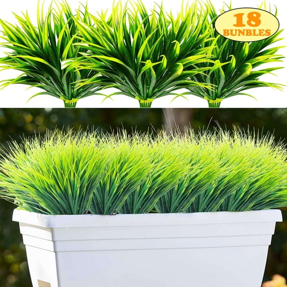 LAVA 18 Bunbles Artificial Grass Fake Plants UV Resistant Outdoor Plastic Faux Greenery for Office Home Wedding Patio Walkway Garden Decor Green