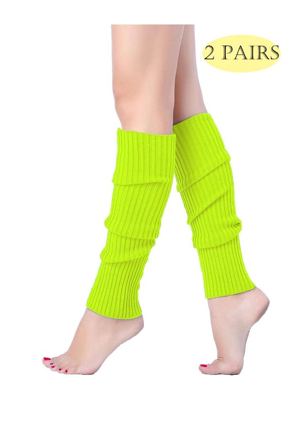 2 Packs 80s Adult Neon Leg Warmers Knitted Crochet Long Boot Socks for Yoga Workout Dance Party Yellow