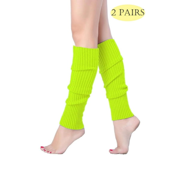 LAVA 2 Packs 80s Adult Neon Leg Warmers Knitted Crochet Long Boot Socks for Yoga Workout Dance Party Yellow