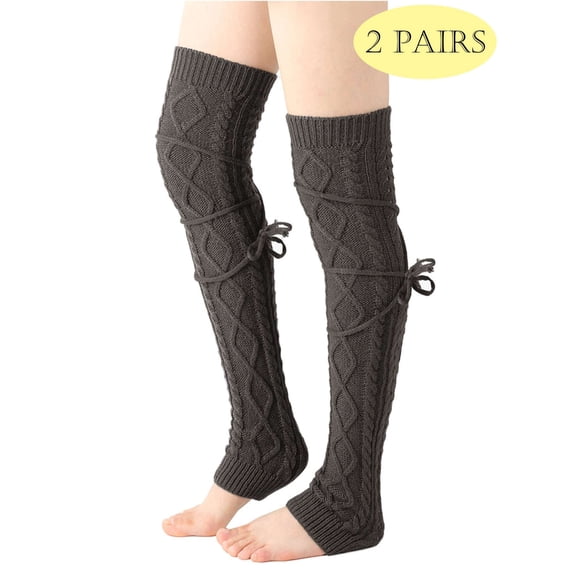 LAVA 2 Pairs Leg Warmers for Women Fashion Knitted Knee High Socka Winter Cable Knit Legging Boot Socks Dark Gray