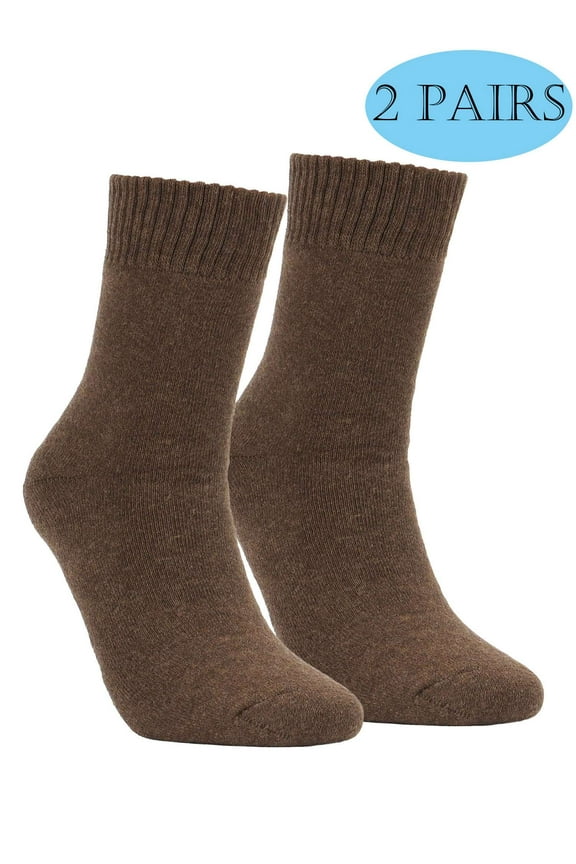 2 Pairs Men's Crew Socks Cotton Cushioned Athletic Socks for Sports Running Baseball (Brown)