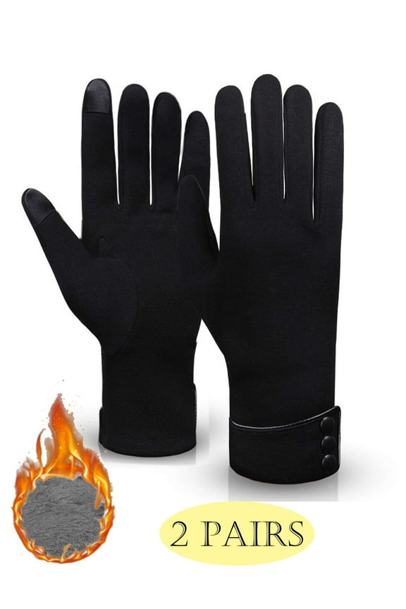 2 Pairs Women's Winter Warm Touch Screen Gloves Cold Weather Thermal Warm Knit Glove for Running Driving Hiking Black
