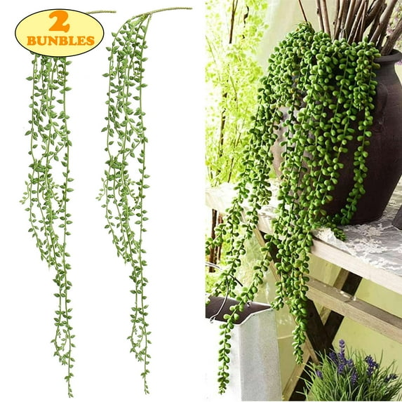 LAVA 2 Pcs Artificial Hanging Plants Fake Succulents String of Pearls Fake Hanging Basketplant for Home Kitchen Office Garden Wedding Decor, 30.7 inch