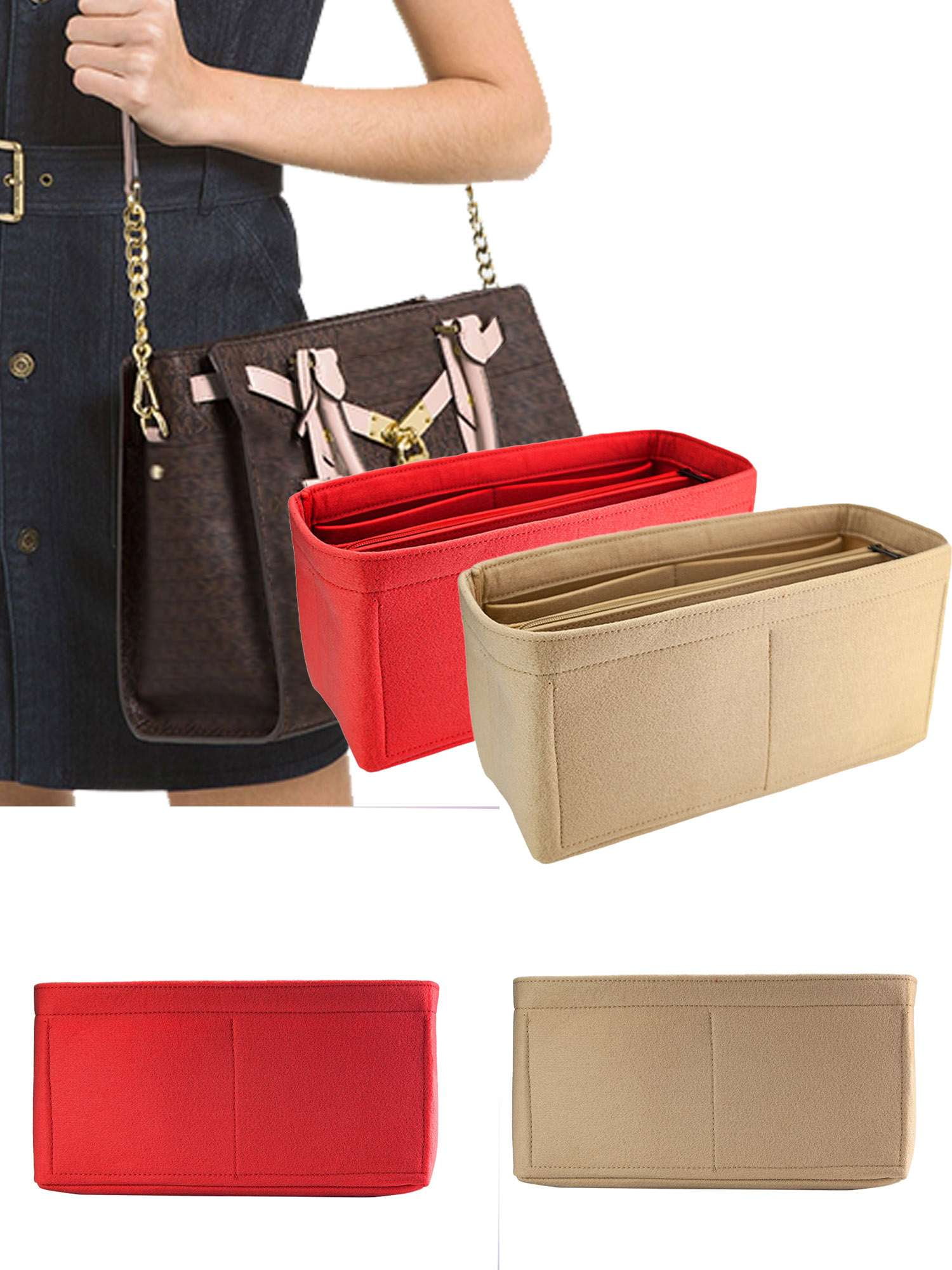 LAVA Purse Organizer Insert Felt Bag Handbag Tote Bag Organizer for Speedy Neverfull Longchamp Gracefull Khaki 12.2 inch Walmart