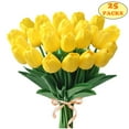 thumbnail image 1 of LAVA 25 Packs Artificial Flowers Faux Tulip Real Touch Blush Tulip Bouquet for Easter Spring Home Table Decor Yellow, 1 of 10