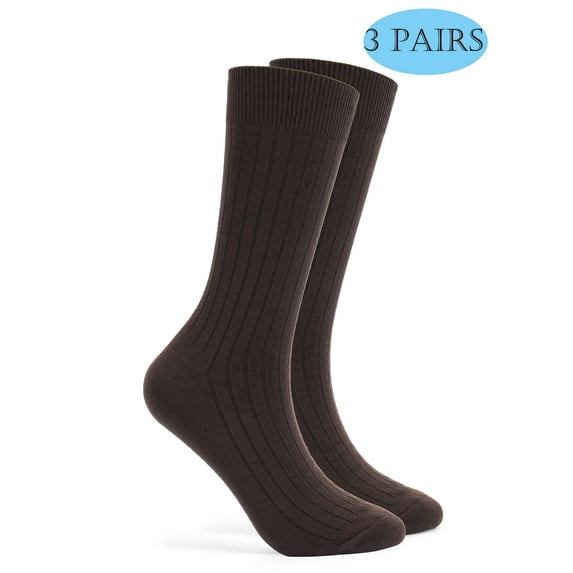 LAVA 3 Pairs Crew Socks for Men Women Ultra Soft Breathable Cotton Dress Socks Cotton Sock Size 11-13 (Brown)