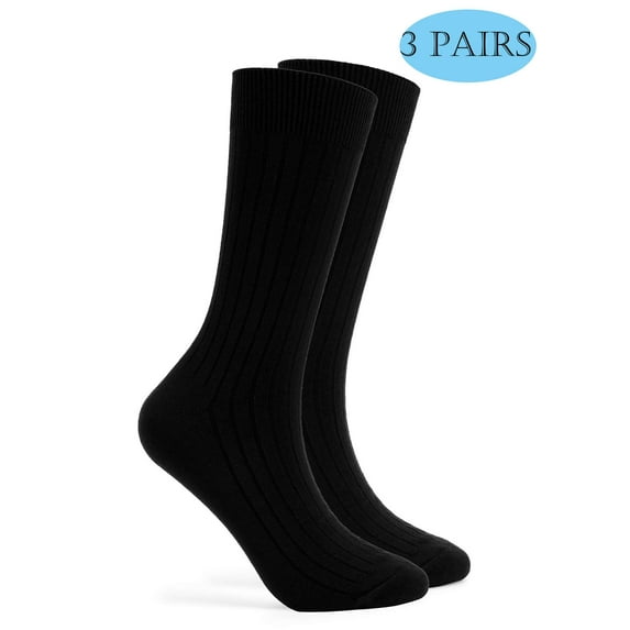 LAVA 3 Pairs Crew Socks for Men Women Ultra Soft Breathable Cotton Dress Socks Cotton Sock Size 7-9 (Black)