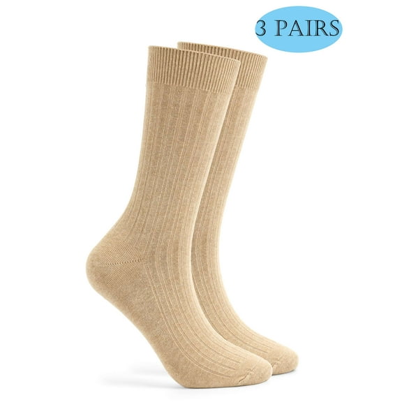 LAVA 3 Pairs Crew Socks for Men Women Ultra Soft Breathable Cotton Dress Socks Cotton Sock Size 7-9 (Khaki)