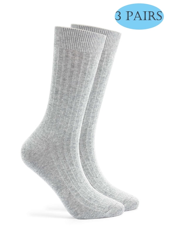 3 Pairs Crew Socks for Men Women Ultra Soft Breathable Cotton Dress Socks Cotton Sock Size 9-11 (Gray)