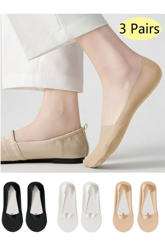3 Pairs Women No Show Socks Ultra Low Cut Liner Thin Socks Ice Feeling Invisible Cotton Socks Skin