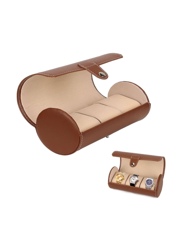 3 Slots Watch Travel Case Leather Watch Box Organizer Portable Watch Roll Storgae Pouch (Brown)