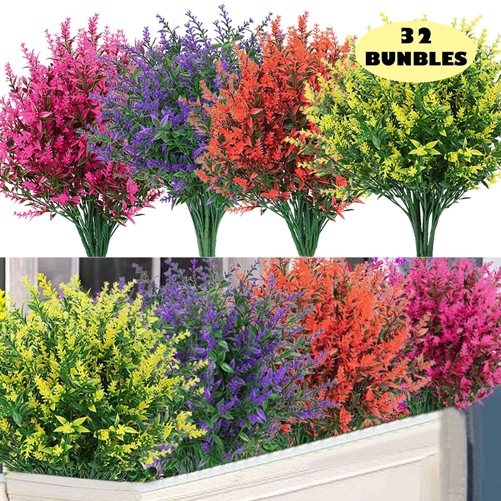 LAVA 32 Bundles Artificial Flowers UV Resistant Faux Lavender Flowers for Outdoor Indoor Wedding Garden Home Decor