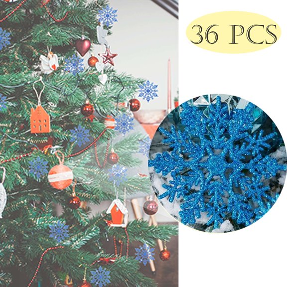 LAVA 36 Pcs Glitter Snowflake Christmas Ornaments Christmas Tree Hanging Decorations