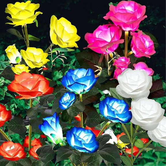 LAVA 5 Packs Solar Garden Lights Outdoor Yellow Rose Lights Waterproof Decorative Flowers Solar Lights for Pathway Walkway Camp Fence Patio Yard Decoration