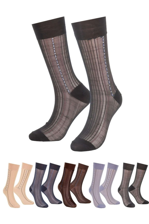 LAVA 5 Pairs Mens Silk Sheer Dress Socks Breathable Ultra Thin Nylon Socks Summer Dry Fit Work Business Socks Khaki