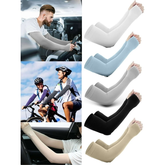 LAVA 5 Pairs UV Sun Protection Arm Sleeves for Women Men Cooling Compression Sleeve Arm Covers for Sports Volleyball Golf Driving Cycling Football Baseball Gray