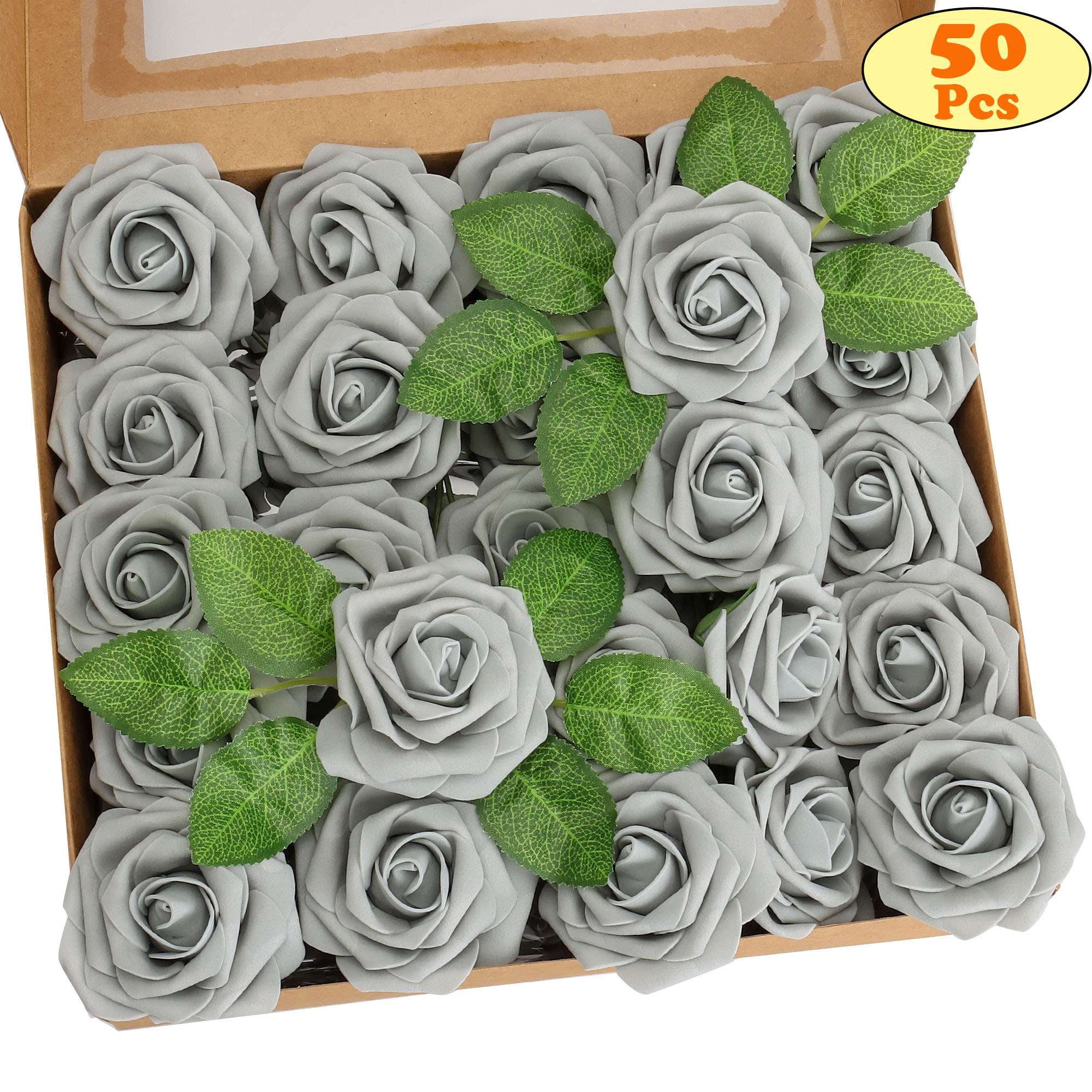 Variety Fake Roses LAVA 50 Pcs Artificial Roses Flowers Real Looking Ivory Foam Fake Roses ...