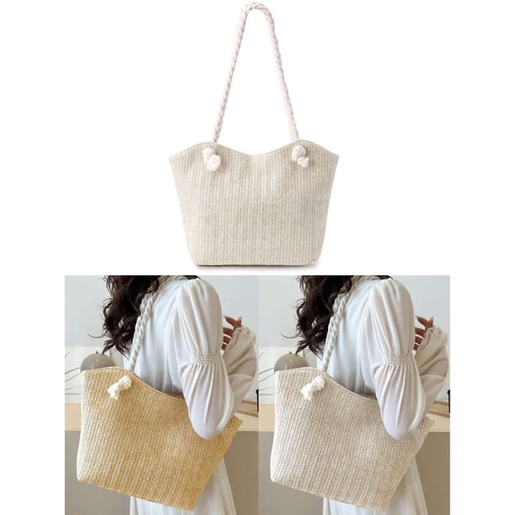 LAVA Beach Bag Straw Bag for Women, Summer Straw Beach Bag Straw Purse Shoulder Handbags (Beige)