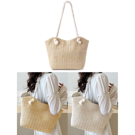 LAVA Beach Bag Straw Bag for Women, Summer Straw Beach Bag Straw Purse Shoulder Handbags (Khaki)