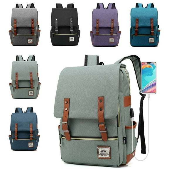 LAVA Canvas Backpack with USB Port - Large Capacity for School & Travel(Light Gray)
