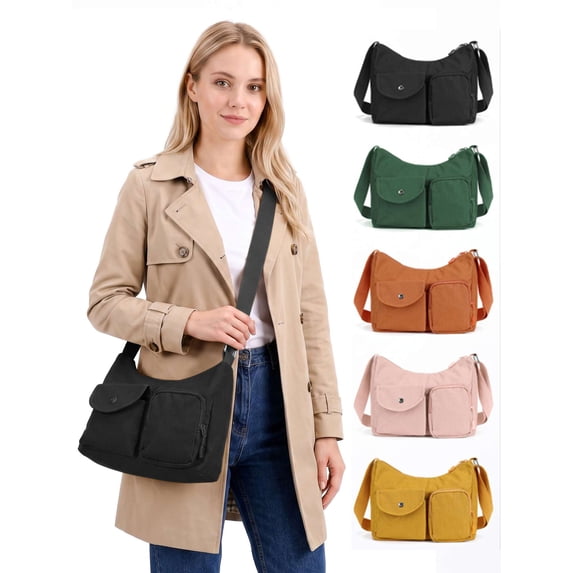 LAVA Crossbody Bag for Women Large Capacity Shoulder Bags Waterproof Lightweight Nylon Handbag (Black)