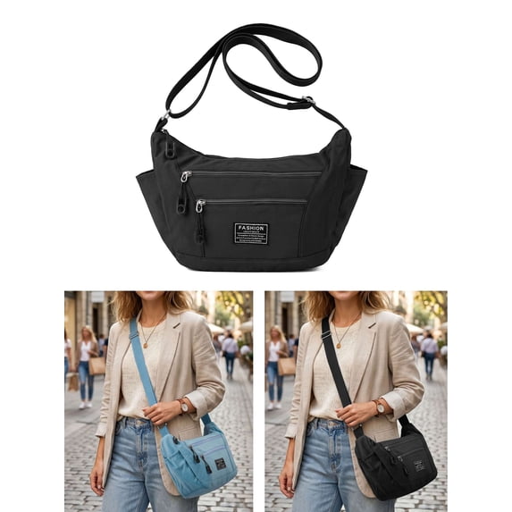 LAVA Crossbody Bag for Women Multi Pocket Nylon Shoulder Bag Handbag Purse Trendy Messenger Bag for Ladies (Black)