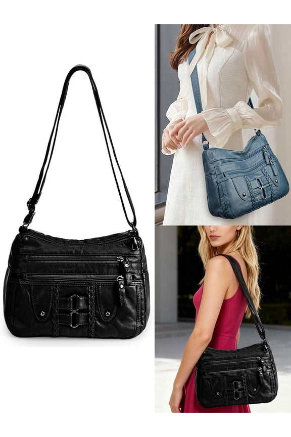 Crossbody Bags for Women Soft Leather Purses and Handbags Multi Pocket Large Capacity Casual Shoulder Bag Handbag for Travel Work, Gifts for Female, Mother (Black)