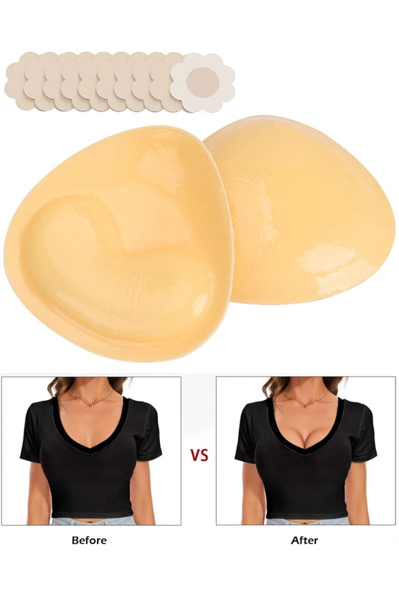 Double-Sided Sticky Bra Inserts - Self Adhesive Boob Pads Bra Pad Bra Inserts Waterproof Silicone Lift Push Up Breast Pad For Swimwear Bikini Dress Sport Bra