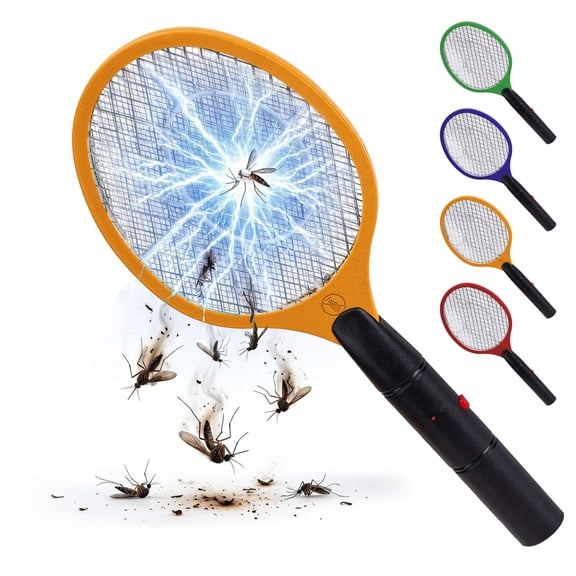 LAVA Electric Fly Swatter Handheld Mosquito Racket with 3-Layer Safety Mesh, Battery Operated Insect Killer for Indoor Outdoor Use, Large Size Tennis Killing Zap (Red)