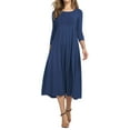 thumbnail image 1 of LAVA Fall Midi Dress for Women Plus Size 3/4 Sleeves A-Line T Shirt Dress Casual Solid Dresses (Blue, 3XL), 1 of 6