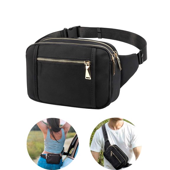 LAVA Fashion Fanny Packs for Women Men Crossbody Sling Waist Bags Black Belt Purses Pouch