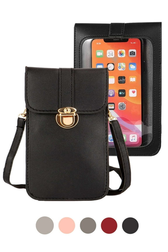 Leather Small Crossbody Bags for Women Touch Screen Cell Phone Purse Smartphone Wallet with Card Holder (Pink)