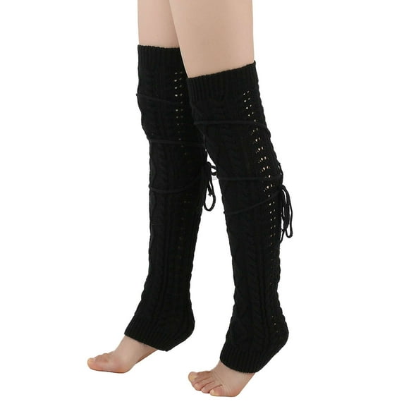 LAVA Leg Warmers for Women Fashion Knitted Knee High Socka Winter Cable Knit Legging Boot Socks Black