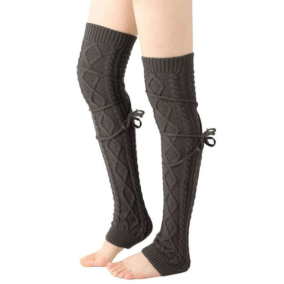 LAVA Leg Warmers for Women Fashion Knitted Knee High Socka Winter Cable Knit Legging Boot Socks Dark Gray