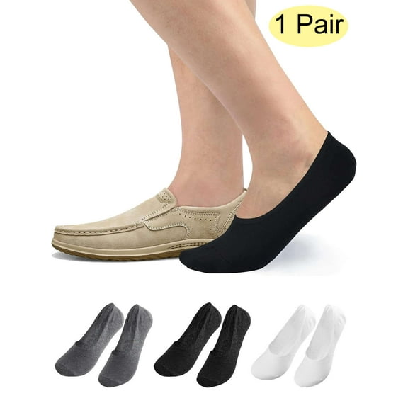LAVA Men No Show Socks Thin Non Slip Low Cut Liner Cotton Socks for Loafer Flats Sneakers White