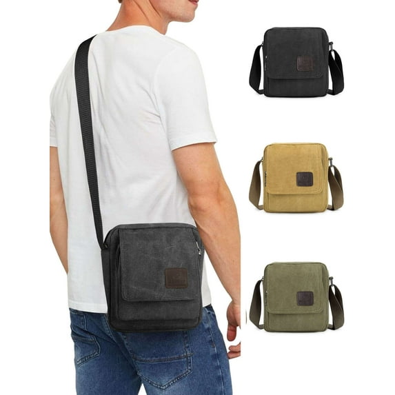LAVA Messenger Bag for Men Vintage Canvas Crossbody Bag Casual Satchel Shoulder Bags for Travel Business Work Black