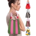thumbnail image 1 of LAVA Mini Knit Tote Women Striped Crochet Bucket Handbag Small Purse Shoulder Bag Vacation Lightweight Beach Bag (Pink), 1 of 10